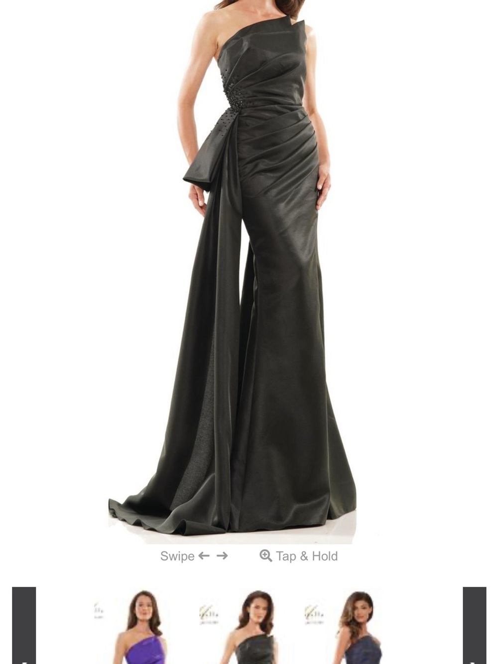 One-Shoulder Black Satin Evening Jumpsuit